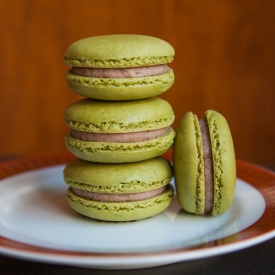 Green Tea Macarons with Red Bean