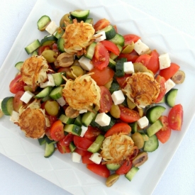 Greek Salad with Latke Croutons