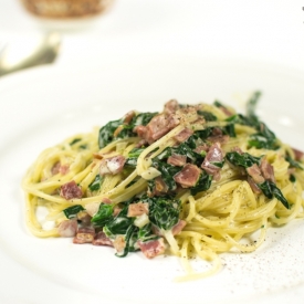 Spinach Pasta with Bacon and Cream