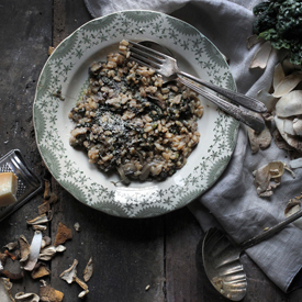 Farrotto with Kale and Mushrooms