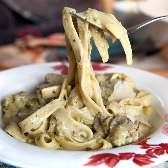 Tagliatelle in Creamy Pesto Sauce