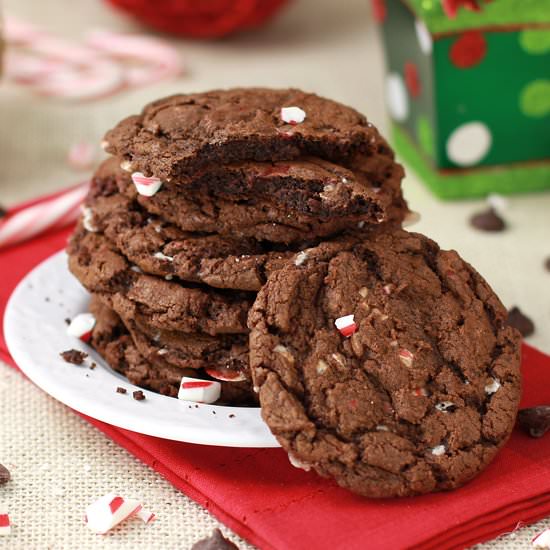 Chewy Chocolate Candy Cane Cookies