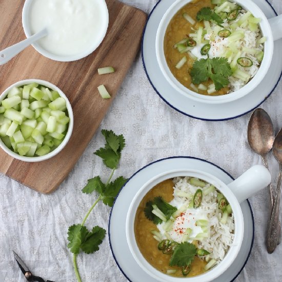 Stewed Lentils w/ Yogurt & Cucumber