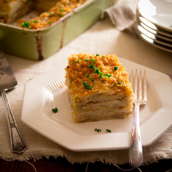 Parsnip, Potato and Leek Gratin