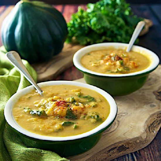 Acorn Squash Sweet Potato Kale Soup