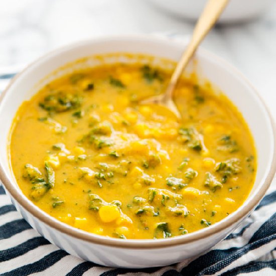 Sweet Potato, Kale and Corn Chowder