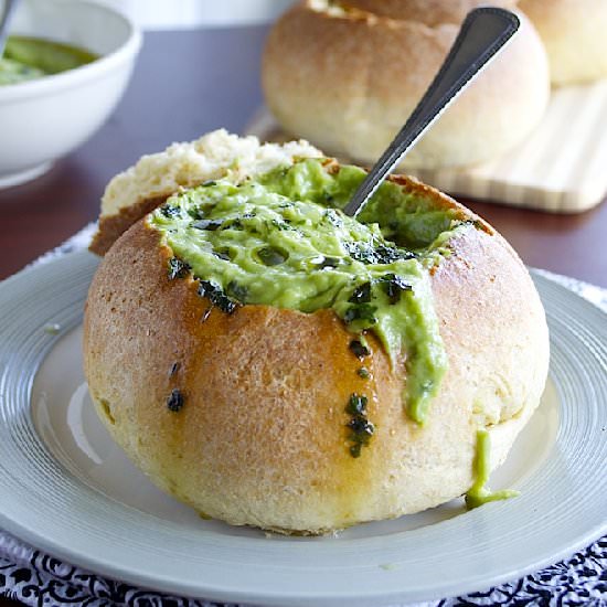 Avocado Soup in a Bread Bowl