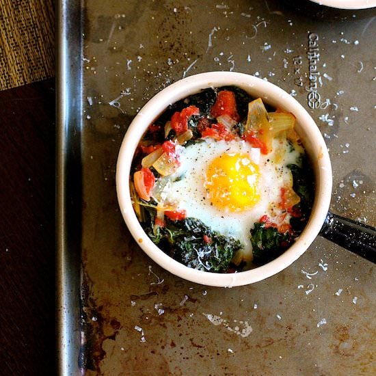 Baked Eggs with Tomato and Kale