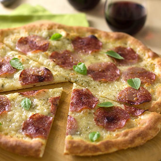 Pizza with Salami, Mozz & Herbs