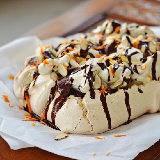 Pear and Chocolate Pavlova