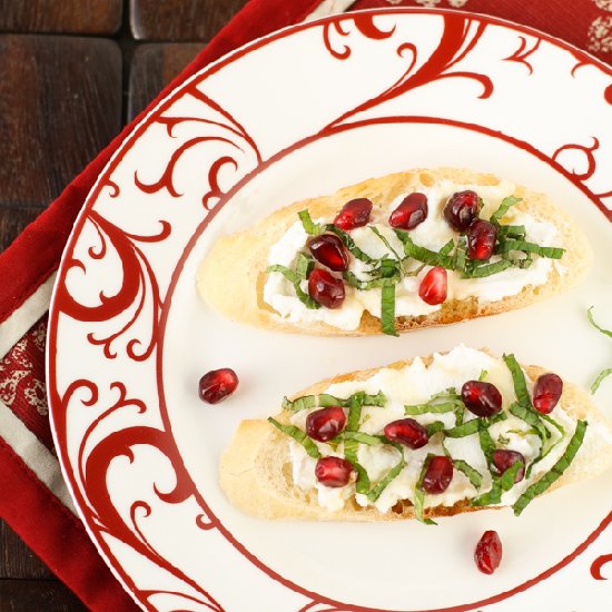 Pomegranate Crostini with Ricotta