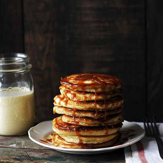 Salted Caramel Eggnog Pancakes