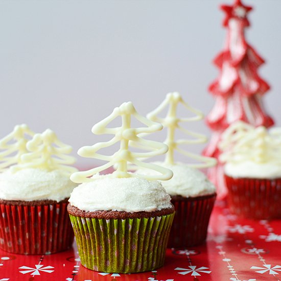 Red Velvet Cupcakes With Trees