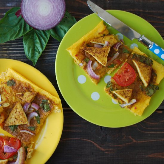 Tofu Coconut Curry Polenta Pizza