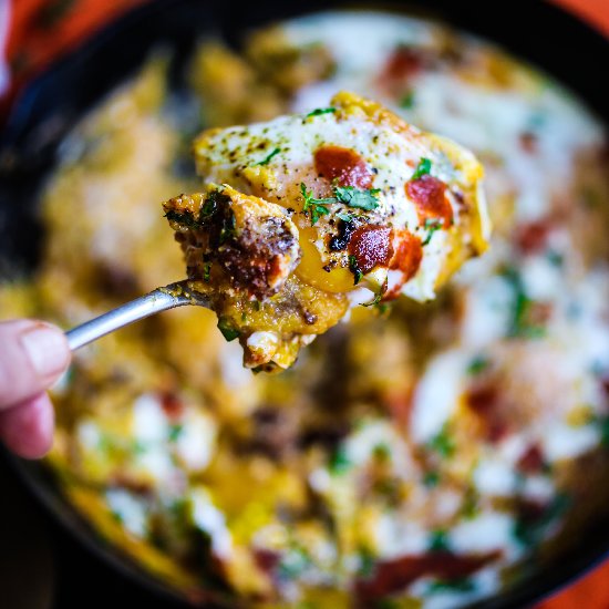 Polenta Skillet Eggs with Chorizo