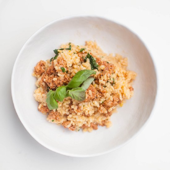 Chorizo, Spinach + Lemon Risotto