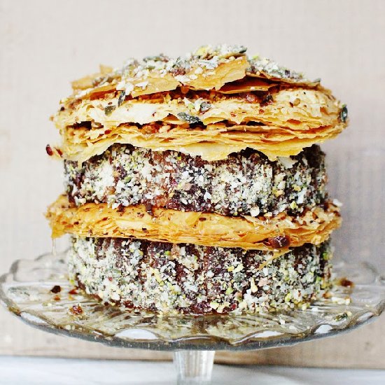 Pistachio Baklava Birthday Cake