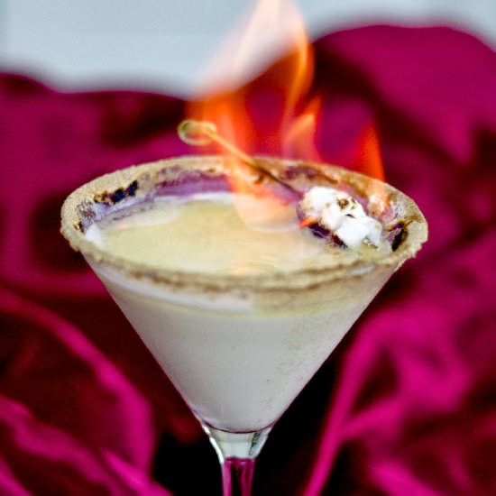 Flaming s’mores cocktail