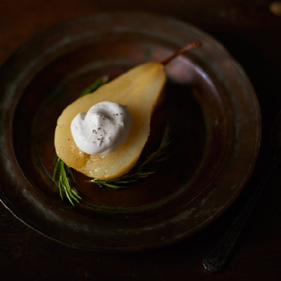 Riesling Rosemary Poached Pears