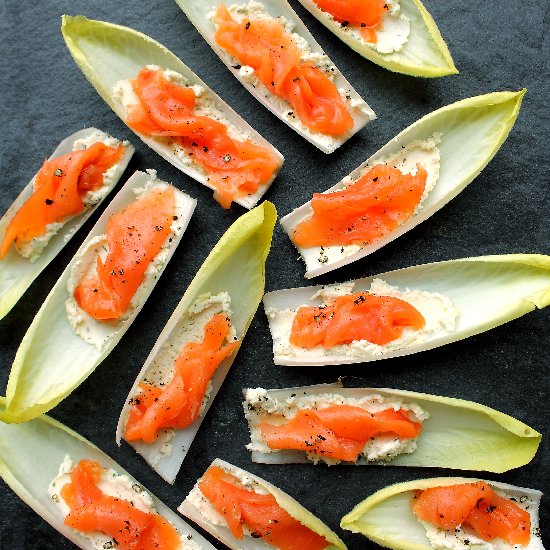 Endive with Salmon + Boursin Cheese