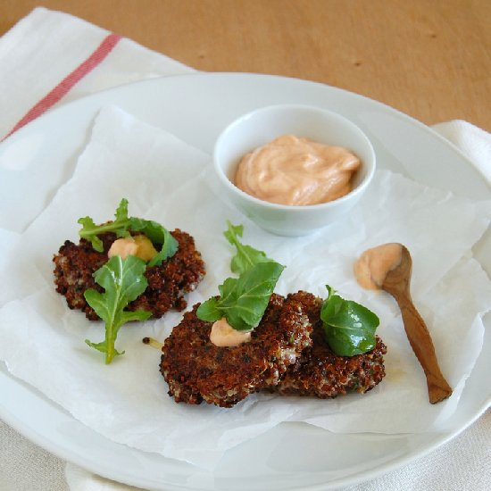 Quinoa Fritters with Harissa Mayo