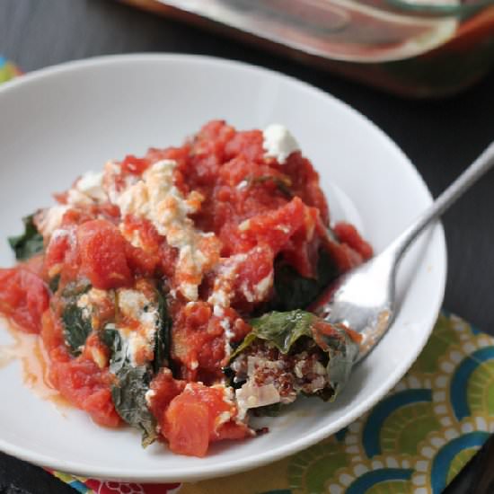 Quinoa-stuffed collard green rolls