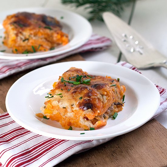 Sweet Potato Bacon Asiago Au Gratin