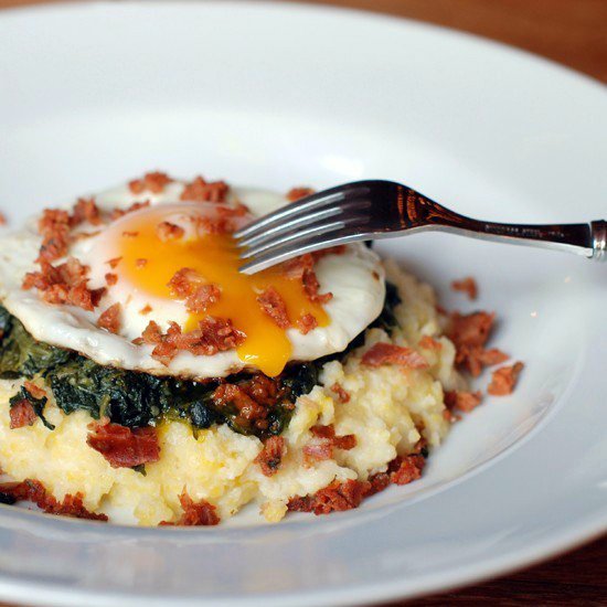 Polenta, Spinach, Egg and Chorizo