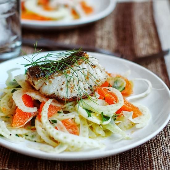 Seared Sea Bass with Fennel, Orange