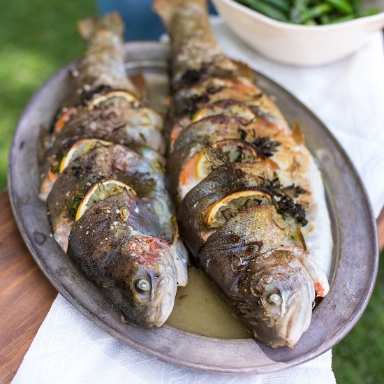 Grilled stuffed whole trout