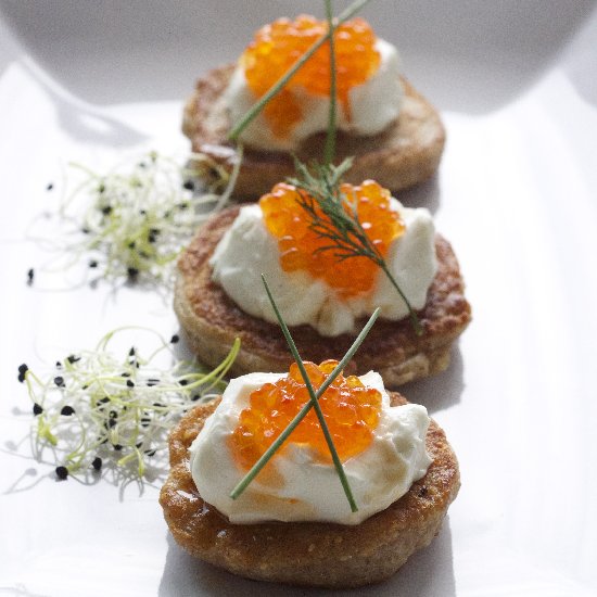 Russian Blinis with Salmon Caviar