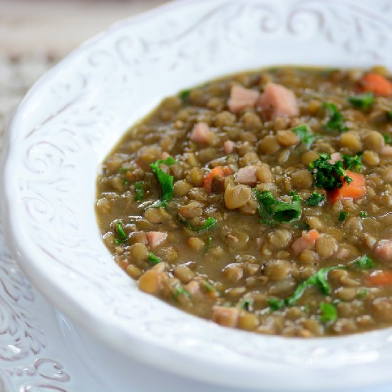 Lentil Soup with Kale and Ham