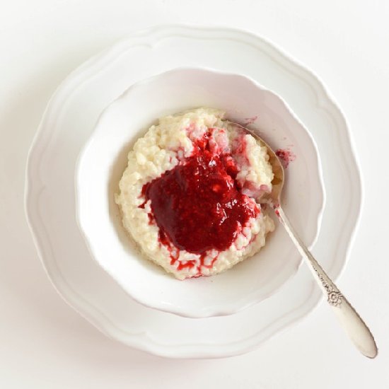 Rice Cream with Raspberry Sauce