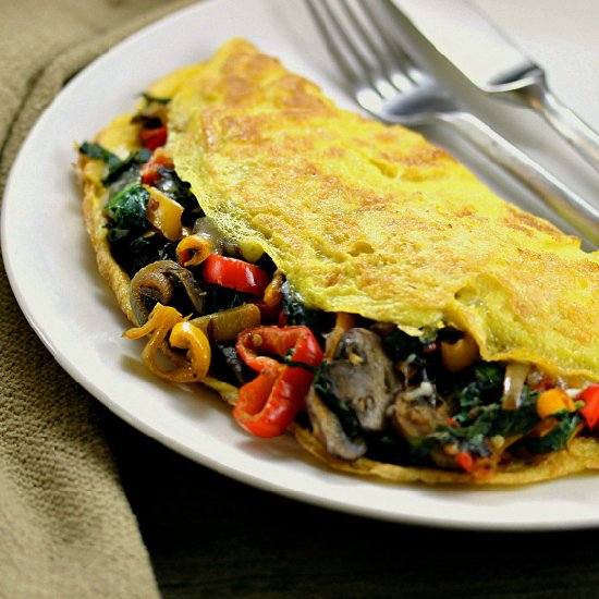 Pepper-Crimini-Spinach Omelette