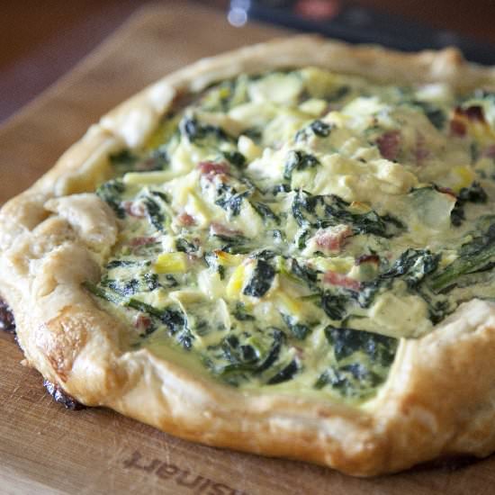 Spinach, Leek, and Salami Quiche