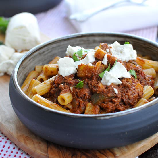 Rigatoni w/ Bacon & Bison Bolognese