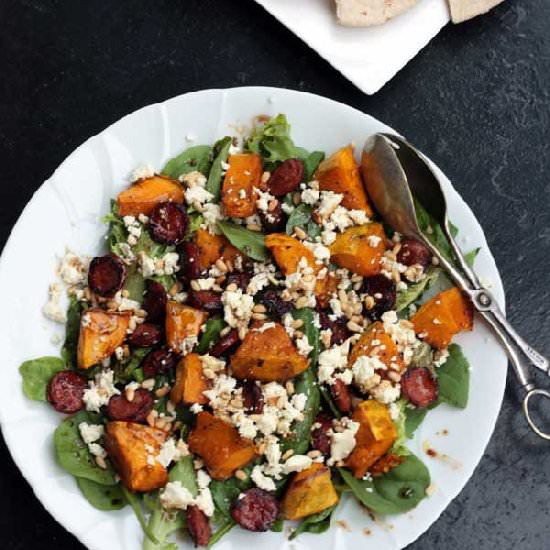 Pumpkin, chorizo & feta salad