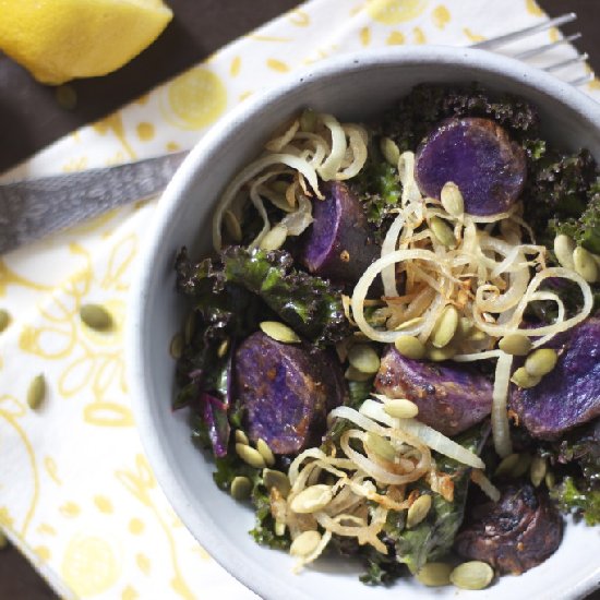 Harissa Potatoes with Kale