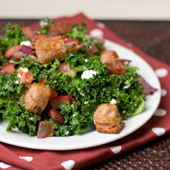 Bacon Kale Salad w/ Rye Croutons