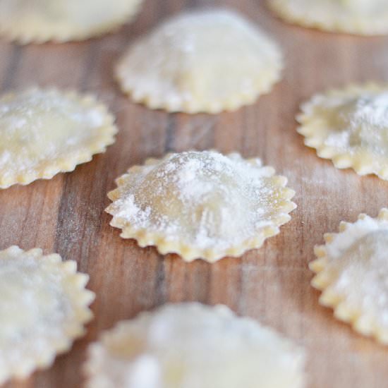 Ravioli with liver pate filling