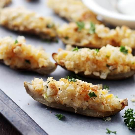 Garlicky Cheesy Crispy Potato Skins