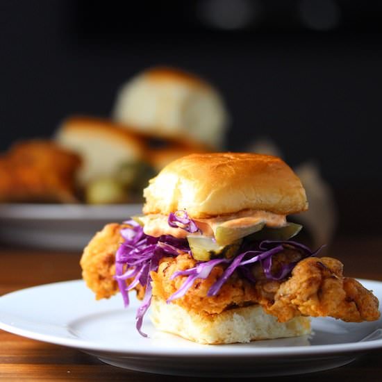 Fried Chicken Sliders w/Spicy Aioli