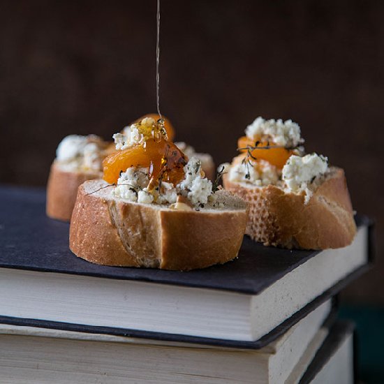 Apricot Thyme Goat Cheese + Bacon Crostini