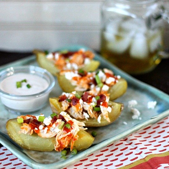 SlowCooker Buffalo Chicken Potato Skins