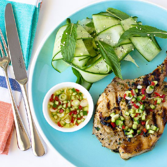 Pork cutlets with chilli dressing