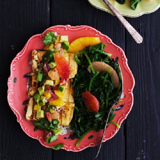 Grilled tofu with citrus salsa