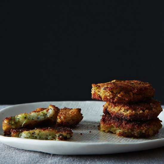 Mashed Potato Cakes with Broccoli