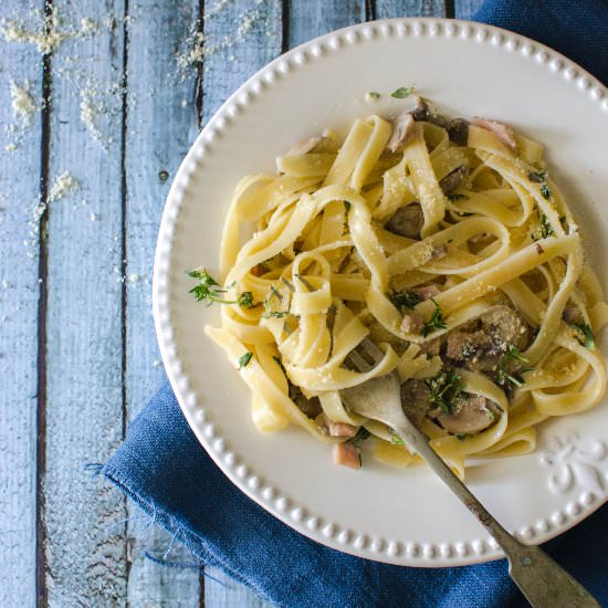 Fettuccine Mushroom & Bacon Sauce