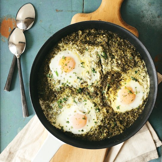 Green Shakshuka w/ Smoky Socca