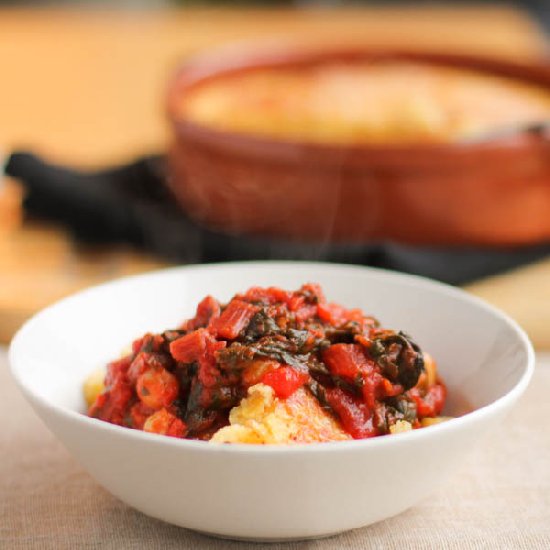 Polenta w/ Swiss Chard-Tomato Sauce